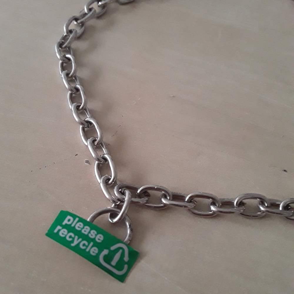 Handmade anklet made out of recycled sprite can